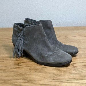 Sam Edelman Paige Fringe Grey Suede Leather Ankle Bootie Size 7M